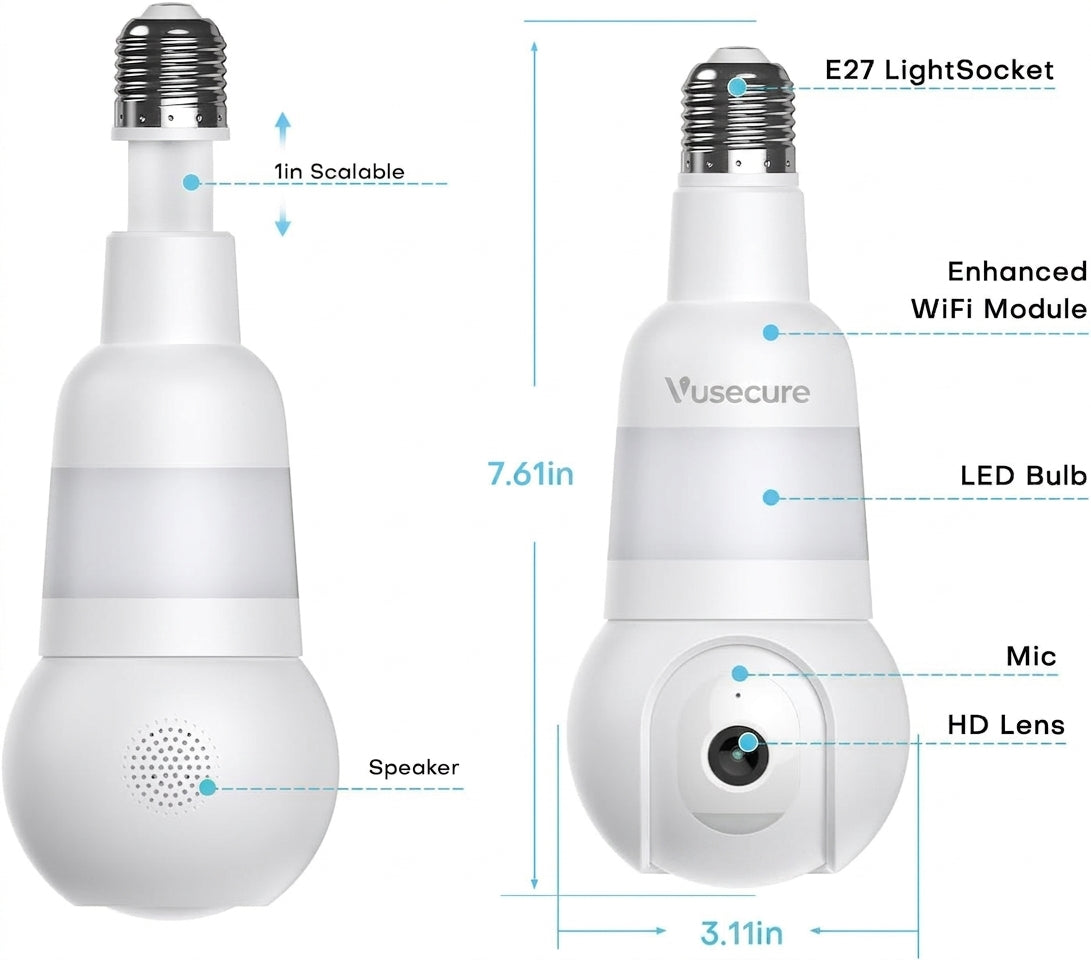 Vusecure Bulb Cam spec diagram