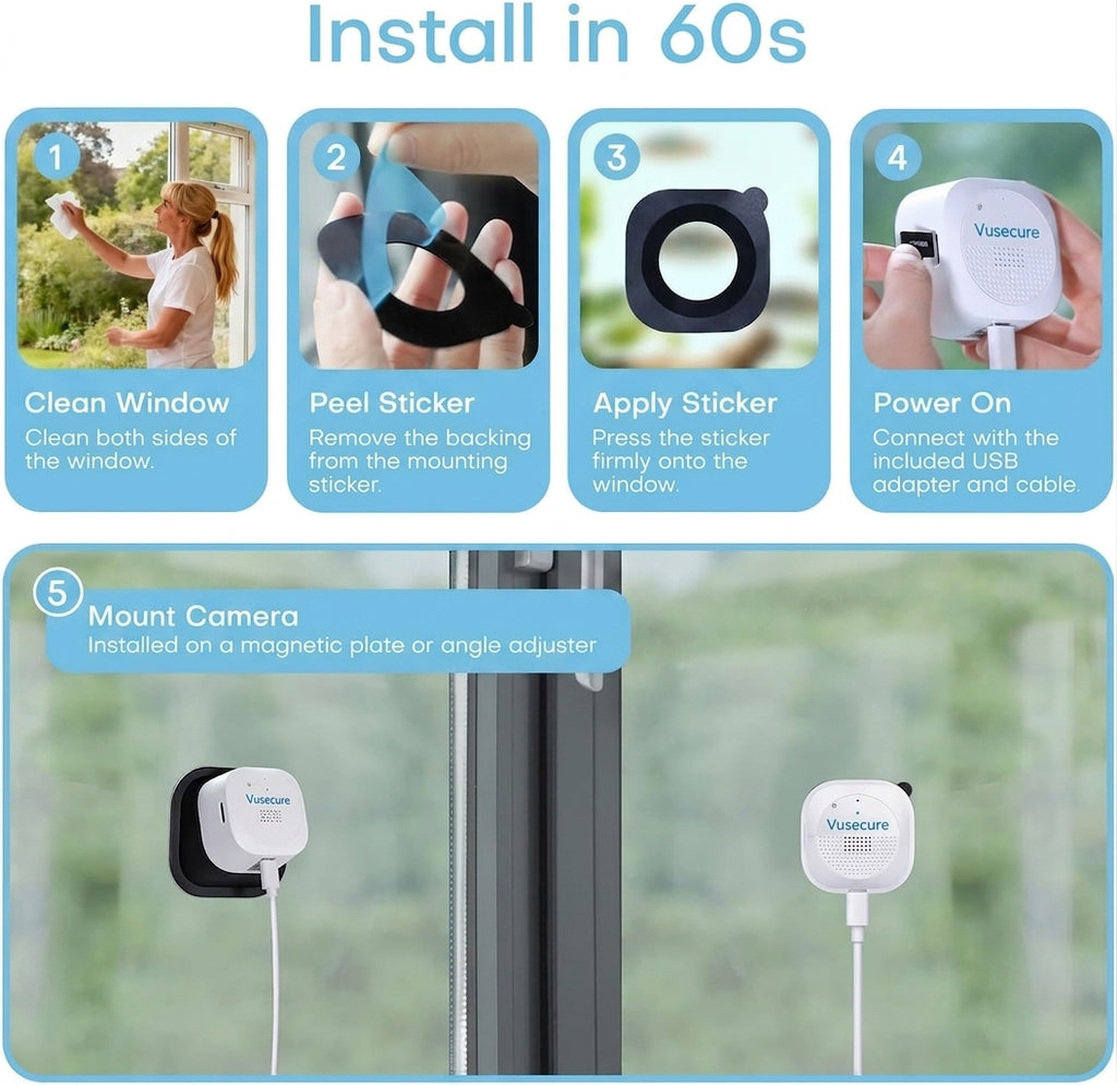 Vusecure Window Cam install in 60 seconds
